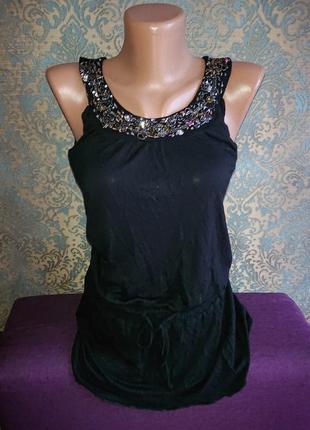 Женская черная блуза с вышивкой р.42/44 блузка блузочка майка
