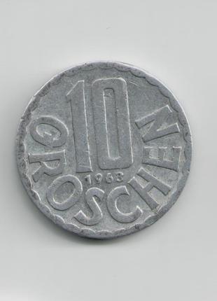 Монета Австрия 10 грошей 1963 года
