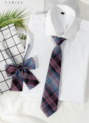 Фіолетова краватка 32см картатий жіночий бантик під блузку кор...