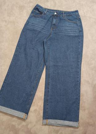 Коттоновые джинсы новые прямые с подворотом синие shein