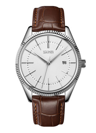Мужские часы Skmei искусственная кожа с датой Коричневый/Белый