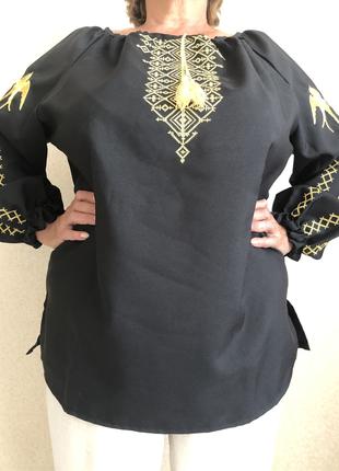 Женская вышитая блуза с длинным рукавом черная габардин 58-66 ...