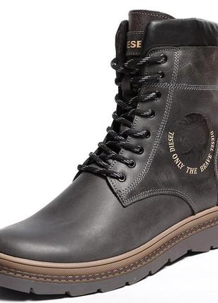 Ботинки кожаные зимние diesel cassidy combat grey marble