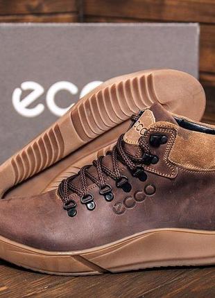 Зимові шкіряні кросівки на хутрі ecco nubuck brown