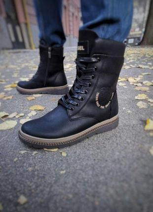 Ботинки кожаные зимние diesel cassidy combat black marble