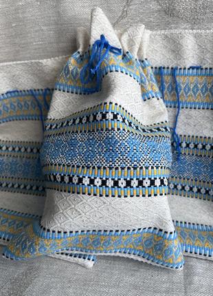 Льняные мешки отличного качества – желто-голубые тканые уголки