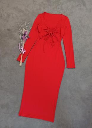 Красивое приталенное красное платье платье с длинным рукавом s...