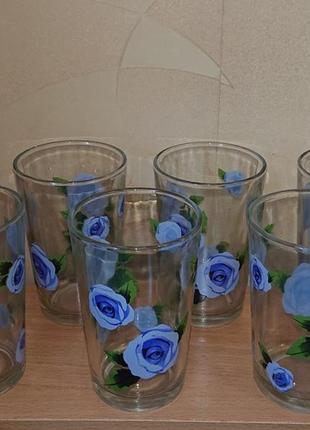 Красивые стаканы в розы 6шт фужеры бокалы