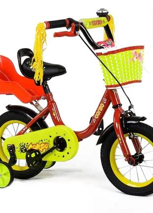 Велосипед дитячий 2-х двоколісний 12 дюймів з додатковими коле...