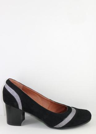 Туфли женские кожаные комбинированные замшевые с каблуком  6 с...