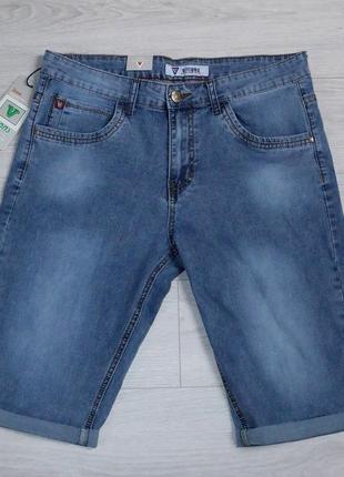 Шорты джинсовые мужские летние ткань тонкая стрейч синие с ров...