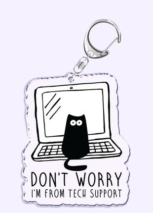 Акриловый брелок черная кошка/кот с компьютером, прикол, мем