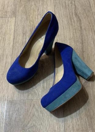 Замшеві, кольорові ефектні туфлі, туфлі голубі, блакитні