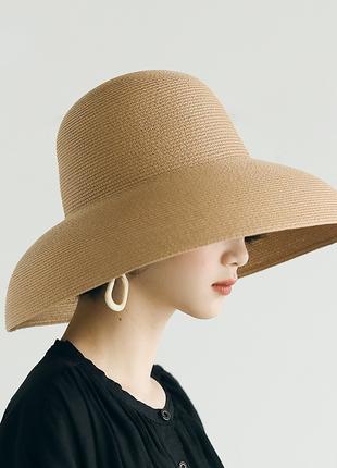Шикарная соломенная шляпа женская солнцезащитная в стиле Одри ...