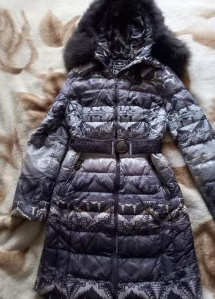 Куртка пуховик зимова подовжена з натуральної опушенням Geldeen F