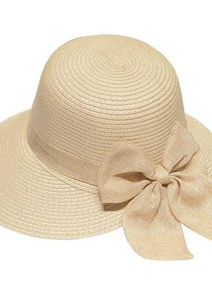 Шляпа солнцезащитная соломенная женская кремовая с бантом (56-59)