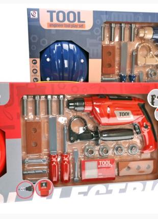 Детский игрушечный набор инструментов с дрелью и каской 6812-3