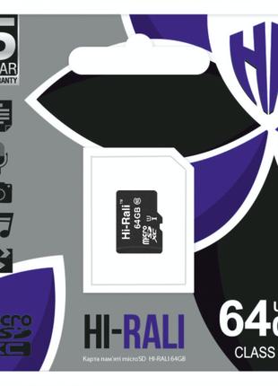 Карта Памяти Hi-Rali MicroSDXC 64gb UHS-1 10 Class Цвет Чёрный