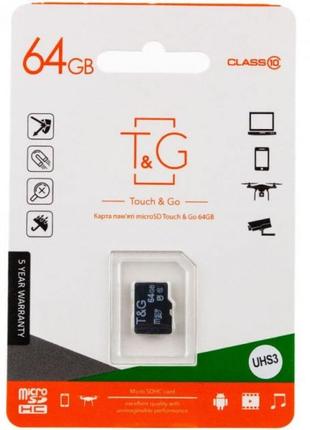 Мапа пам'яті T&G; MicroSDXC 64gb UHS-3 10 Class Колір Чорний