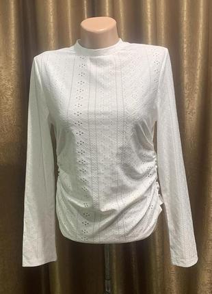 Белая ажурная блузка под прошву с длинным рукавом  Размер L