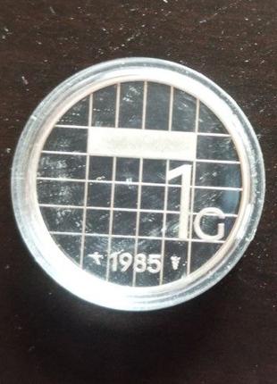 Монета 1 гульден. 1985 год, Нидерланды. (капсула) ПРУФ