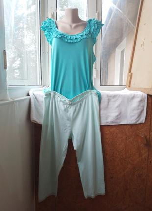 Брендовый вискозный трикотажный пижамный комплект футболка бриджи