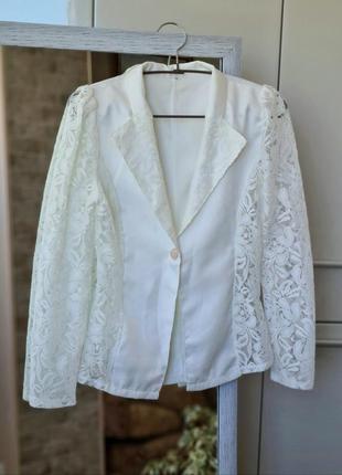 Белый нарядный кружевной классический пиджак 🌺