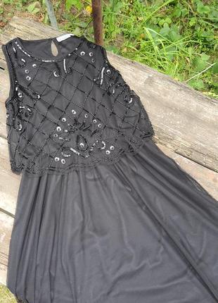 Черное вечернее платье в стиле 30-х годов, платье с бисером, м...