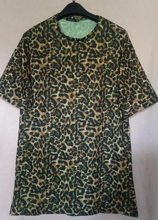 Платье футболка туника леопардовый принт пог 63-68