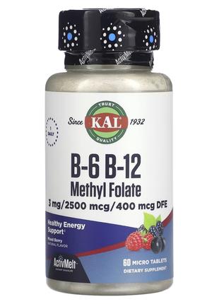 Витамины B6+B12 и метилфолат, вкус ягод, B6 B12 Methyl Folate,...