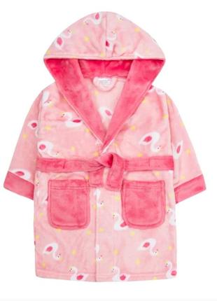 Детский теплый банный халат с капюшоном принт фламинго
