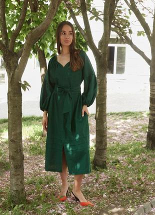 Льняное платье аида season зеленого цвета
