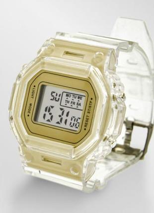 Прозорий цифровий vintage годинник з підсвічуванням  золоті