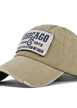 Кепка бейсболка chicago (чикаго) с изогнутым козырьком бежевая...