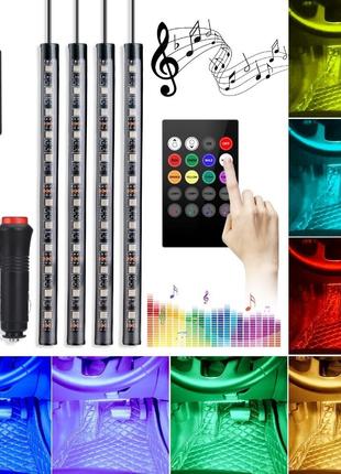 Підсвітка в салон авто з мікрофоном RGB 12х4 LED RGB лед підсв...