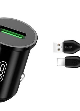 АЗУ XO TZ12 18W QC3.0 Car Charger with Lighting cable Black