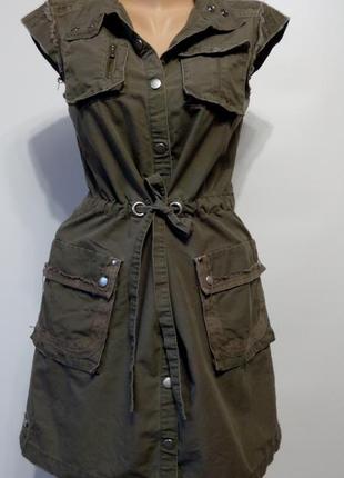 Платье сафари мини 46 размер футляр офисное refree винтажное хаки