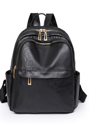 Женский средний классический рюкзак из кожзама 32х28х12 см Черный