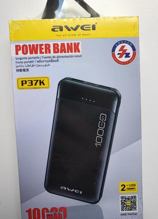 Повербанк Power Bank 10000 мА·год, P37K AWEI, Чорний