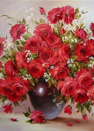 Набор Алмазная мозаика вышивка Букет красных роз роза в вазе н...