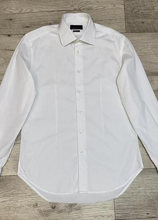 Белая мужская рубашка в полоску zara slim fit, р.s-m
