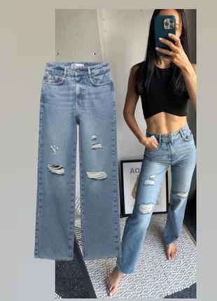 Стильные прямые джинсы zara straight high waist