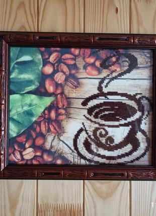 Картина из бисера "кофе и бамбук"