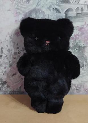 Плюшевая меховая игрушка черный медведь мишка подарок для ребе...