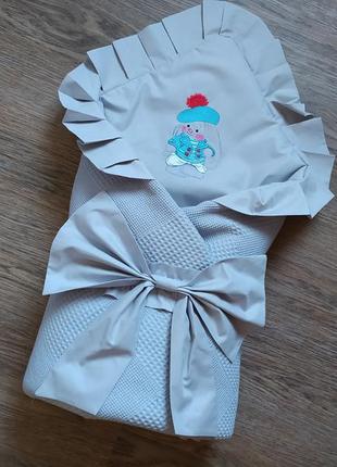 Плед на выписку роддом одеяло конверт новорожденного малыша ма...