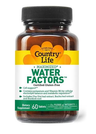 Баланс жидкости, Water Factors, Country Life, 60 таблеток