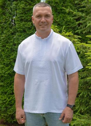 Мужская Рубашка Вышиванка Белая лен белая вышивка р. 42 - 56