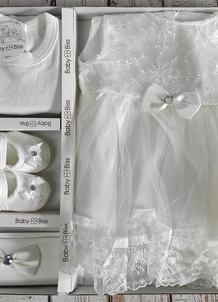 Набор для крещения девочки 62р Белое праздничное платье, боди,...