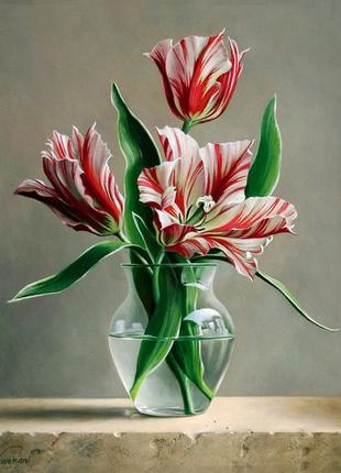 Набор Алмазная мозаика вышивка Тюльпаны в вазе Красные тюльпан...