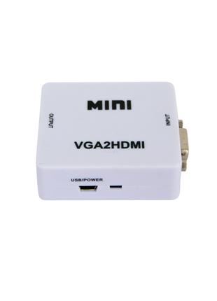 Переходник с VGA на HDMI со звуком MiNi VGA2HDMI Белый, конвер...